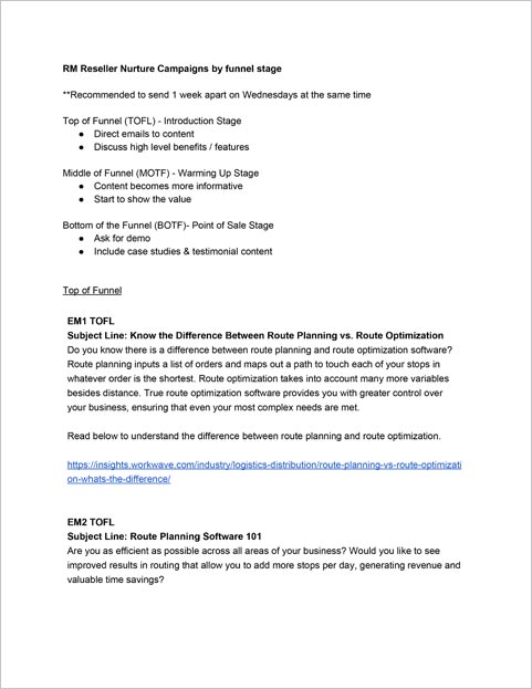 route manager email nurture funnel stage asset