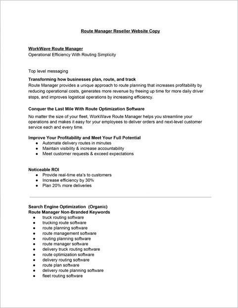 route manager reseller website copy asset